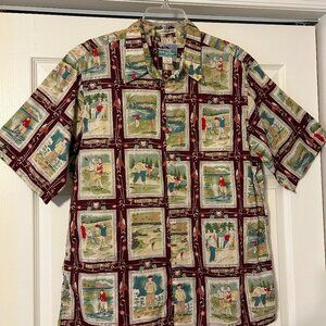 Mens REYN SPOONER Sz L Hawaiian Traditionals Golf Print Shirt